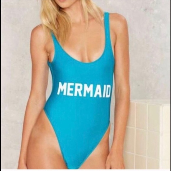 Private Party Mermaid One Piece Swimsuit Teal Blue Low Back - Picture 13 of 14
